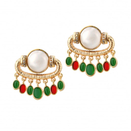 Shaking Pearl Earring green red